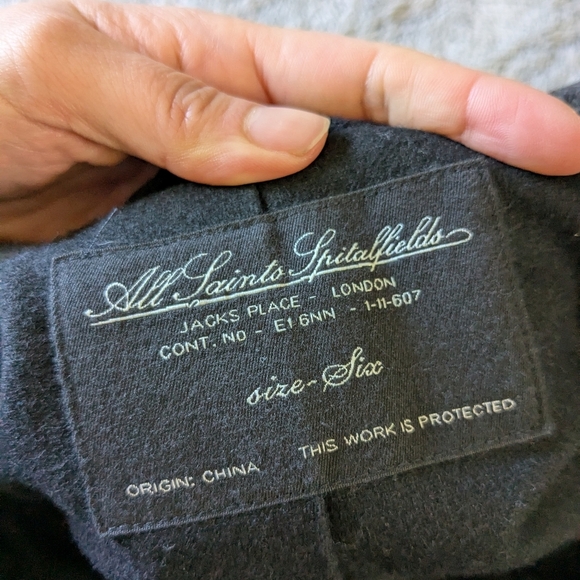 AllSaints Coat Gray Wool Asymmetric Button Fuse Coat Peacoat Winter Jacket 6 - Picture 4 of 8